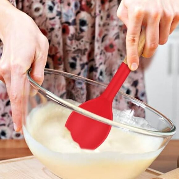 NWOT 4pc Red Silicone and Wood Cooking Utensils Spatulas and Spoons Set - Picture 9 of 11